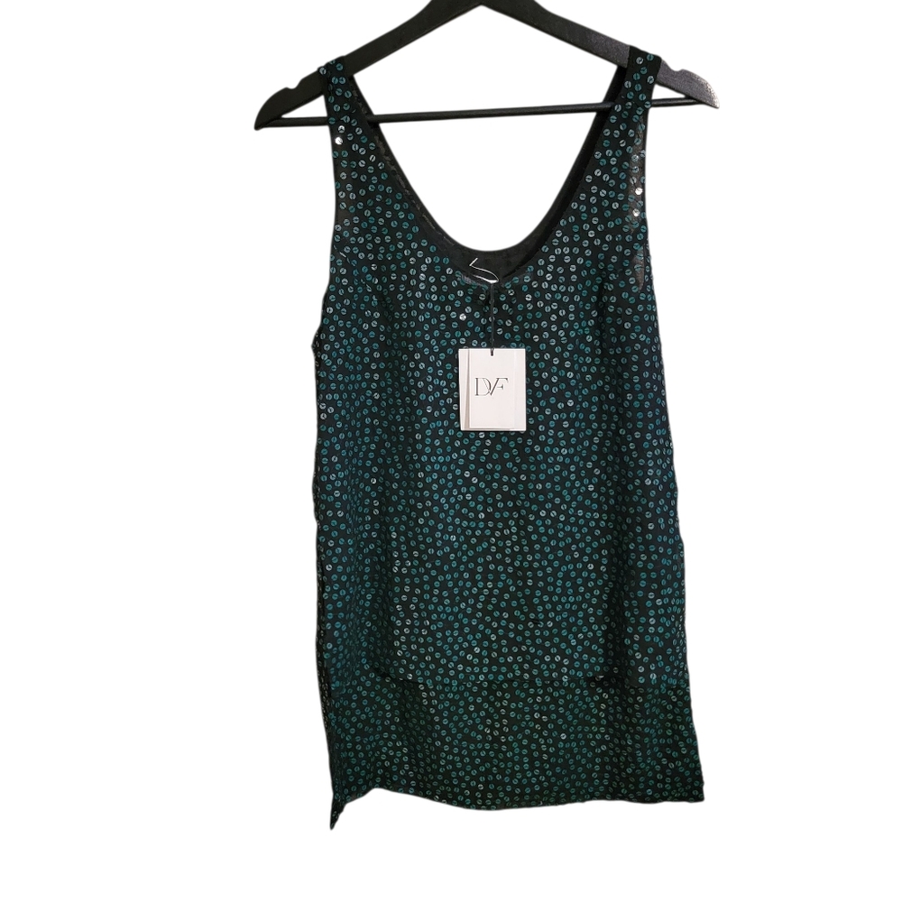 Diane Von Furstenberg Green Sequin Silk Tank Top